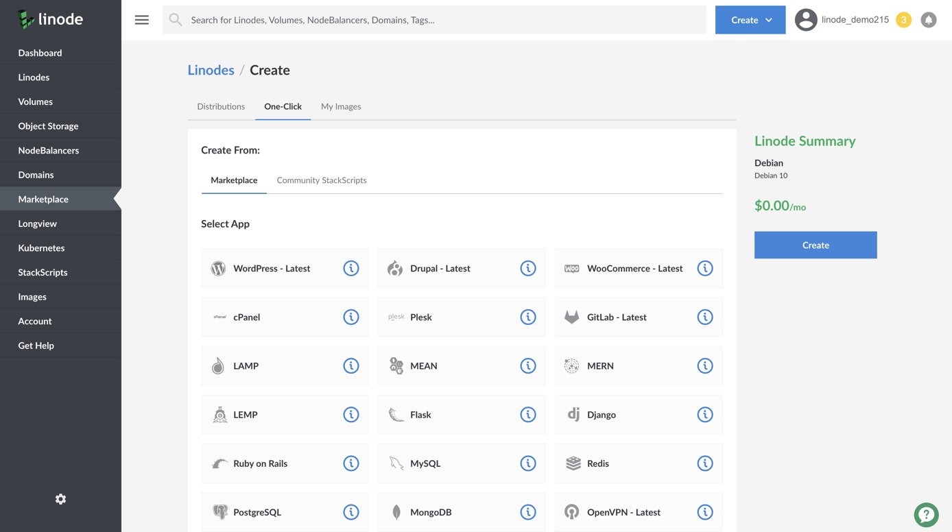 Select a Marketplace App to deploy