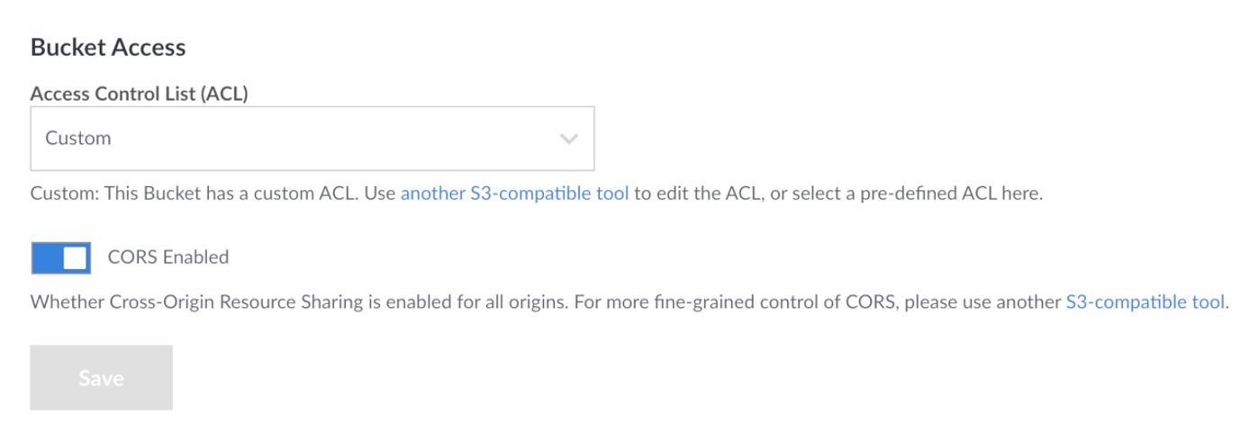 Custom ACL Setting Displayed in Cloud Manager