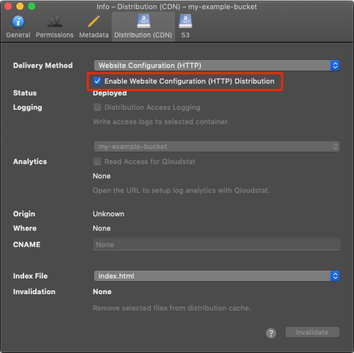 Check the box labeled &lsquo;Enable Website Configuration (HTTP) Distribution&rsquo;