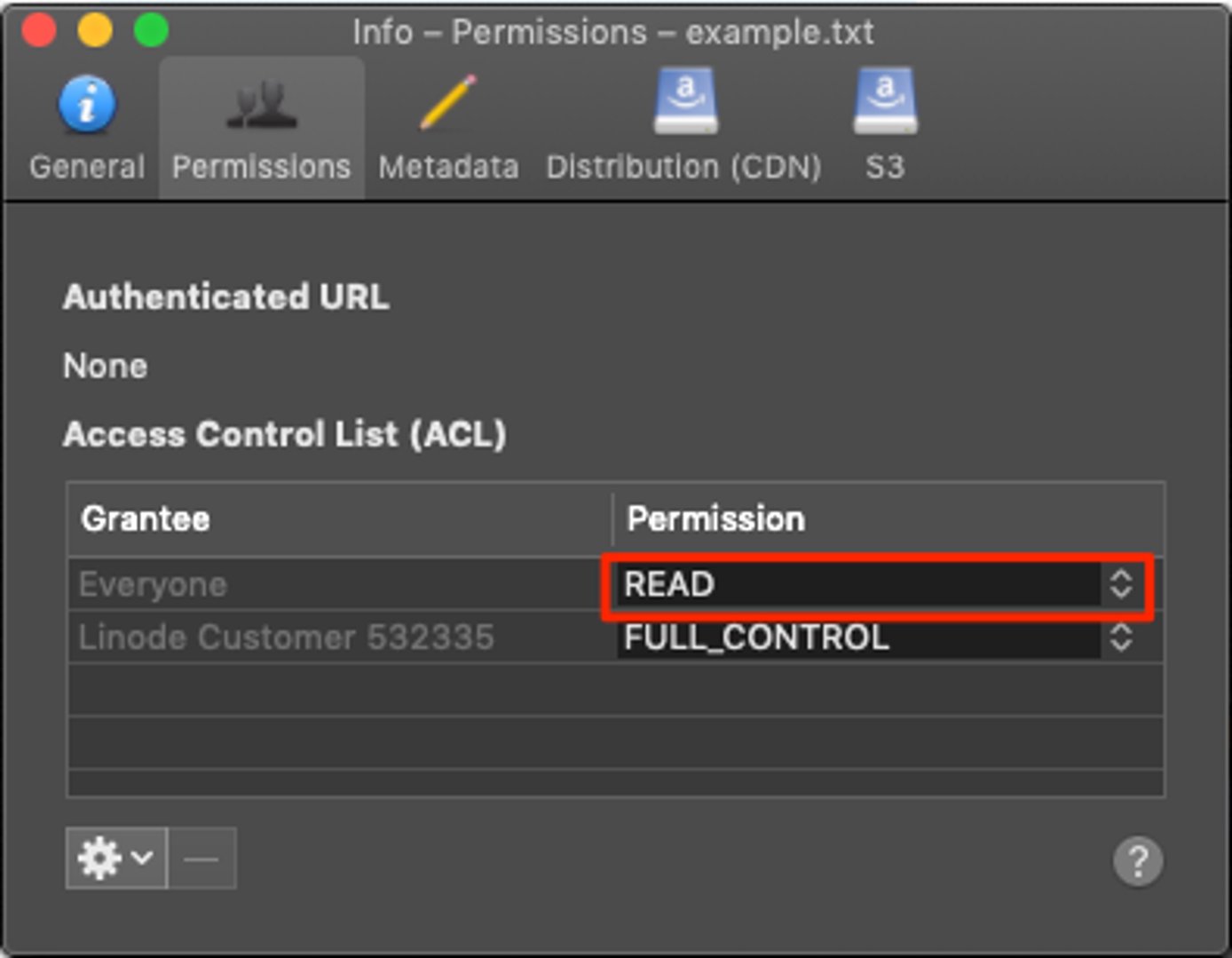 Set the permissions for &lsquo;Everyone&rsquo; to READ.