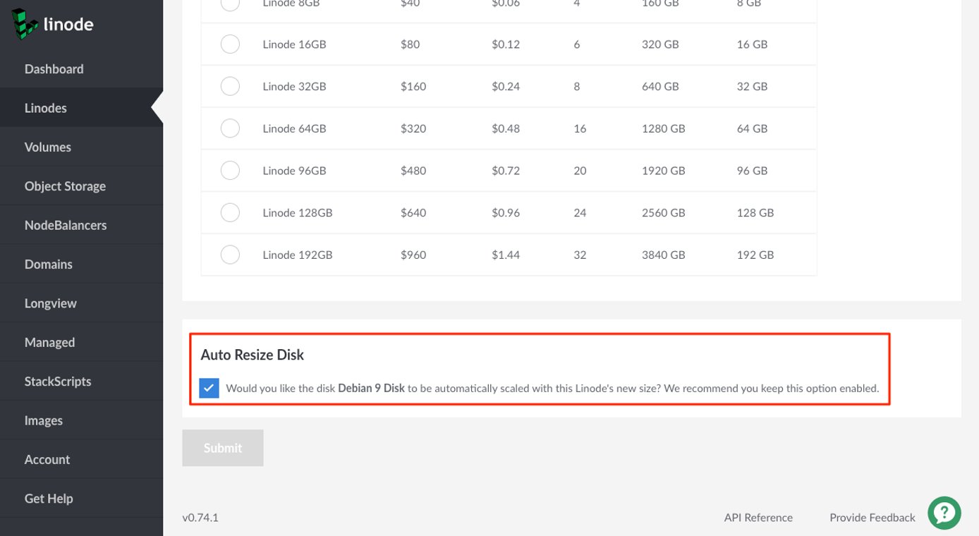 Automatically resize your main disk by checking the resize checkbox.